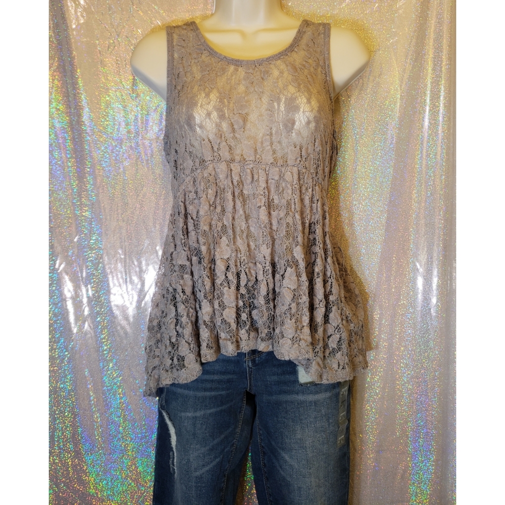 Mudd Medium Gray Sheer Tank Top